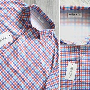 Collars & Co Polo Shirt Men's Colorful Gingham Check Size L Dress Collar Preppy